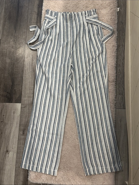 Cisono Pants - Ciso Blue and White Striped Wide-Leg Pants with Waist Tie